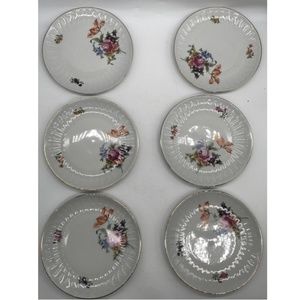 Henneberg Porzellan german lot of 6 floral gold trim 7.5" dessert plate hep46